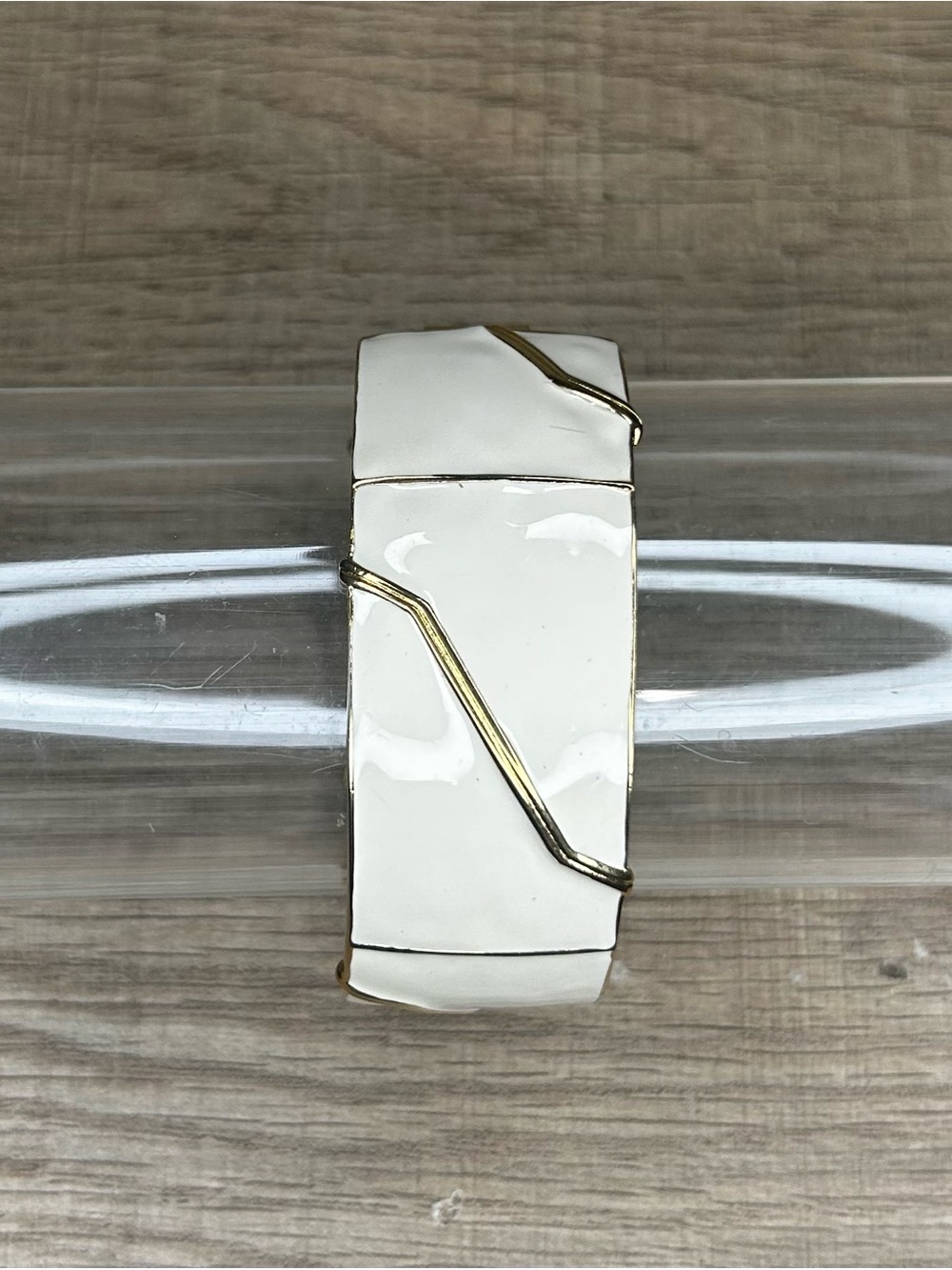 Vintage Monet cream enamel gold tone hinged cuff bracelet 1980s
